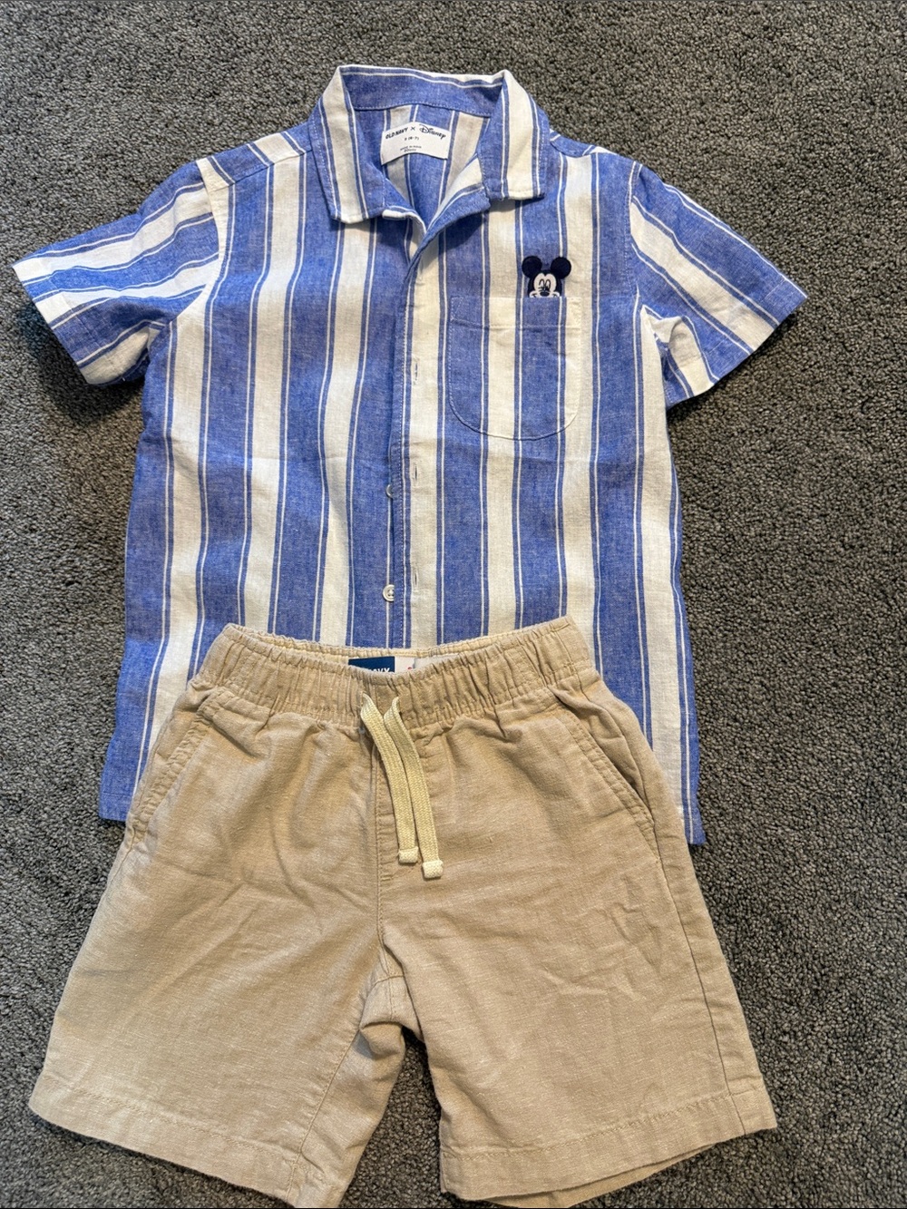 Old Navy Blue and Cream Striped Shirt with Tan Shorts Kids Matching Set